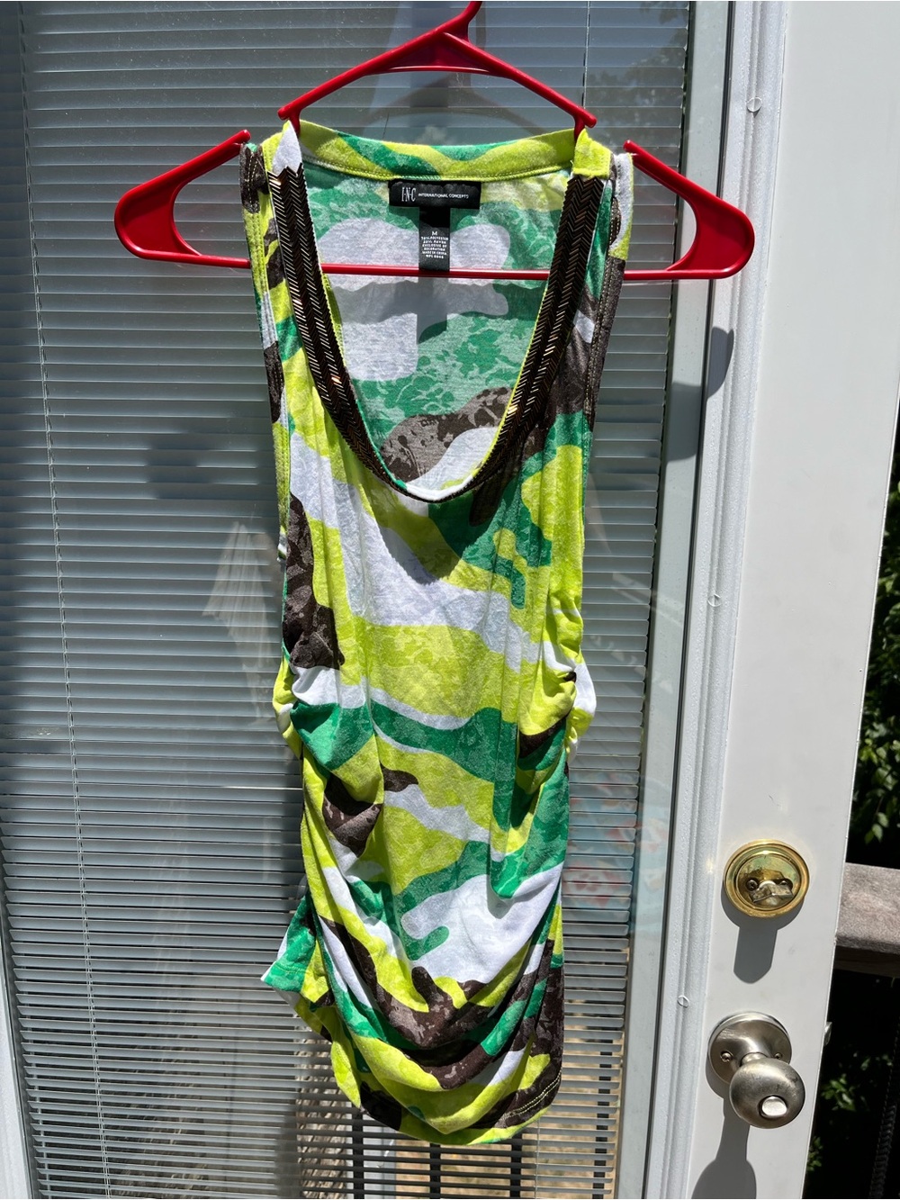 INC International Concepts Green Yellow White Brown Camouflage Tank Top